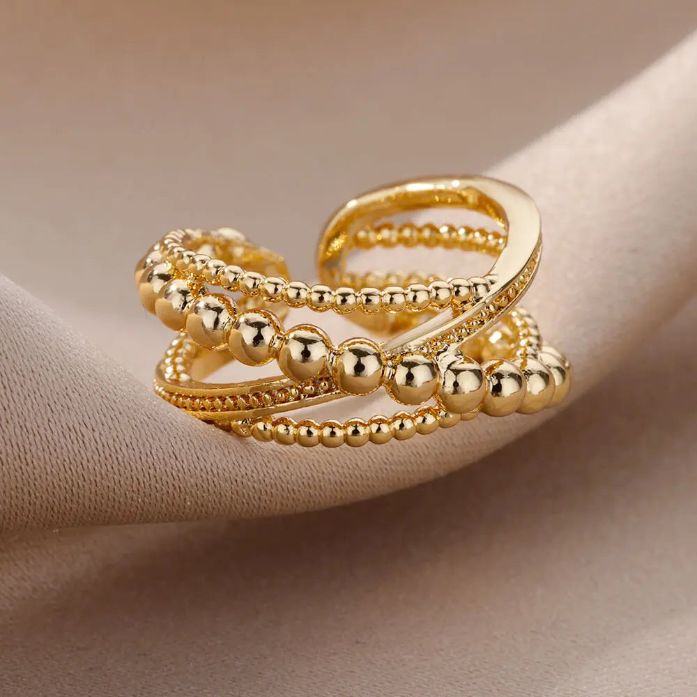 Fashion Gold Color Stainless Steel Rings For Women Chain Hollow Out Crystal Zircon Finger Ring Jewelry 2023 Gift anillos mujer Streetsharks