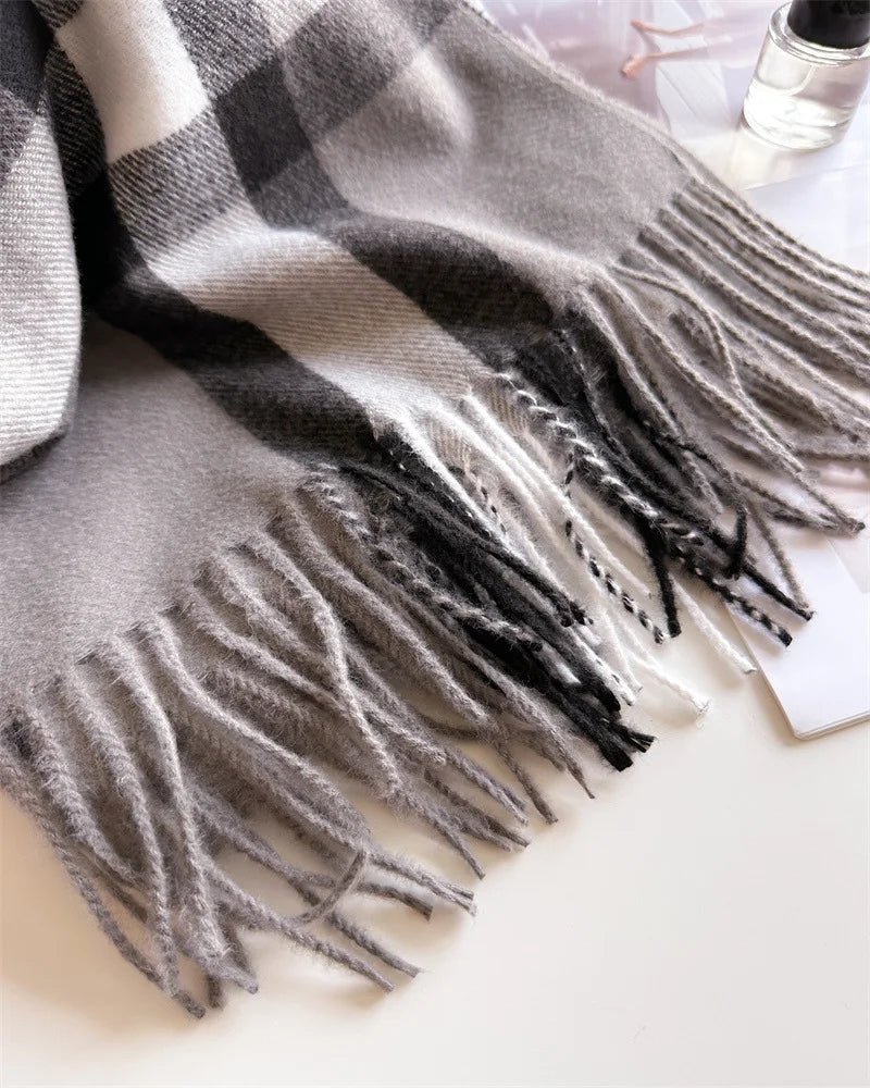 New Women Men Winter Plaid Cashmere Like Blanket Scarf Design Thick Warm Pashmina Shawl Wraps With Tassel Poncho Stoles Echarpe