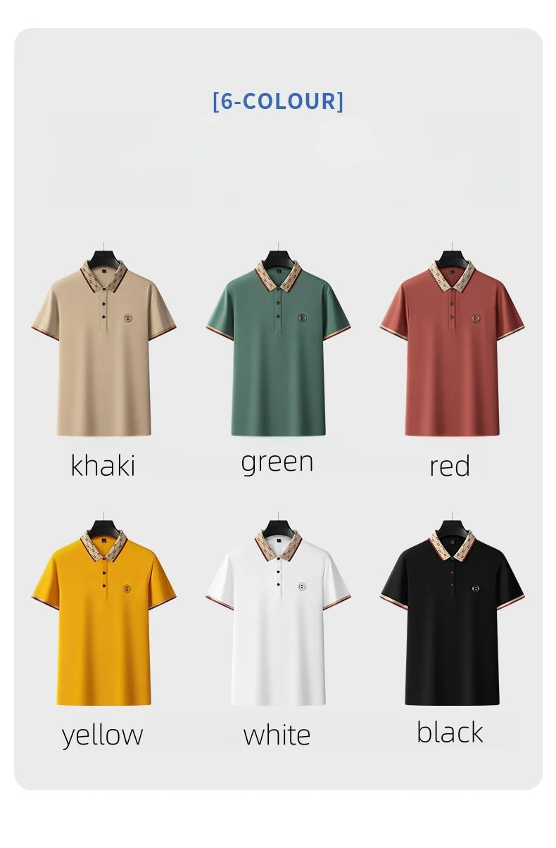 Men's Fashion 2025 Short sleeved Summer Polo Shirt High end Design Exquisite Ice Silk Embroidered Breathable T-shirt