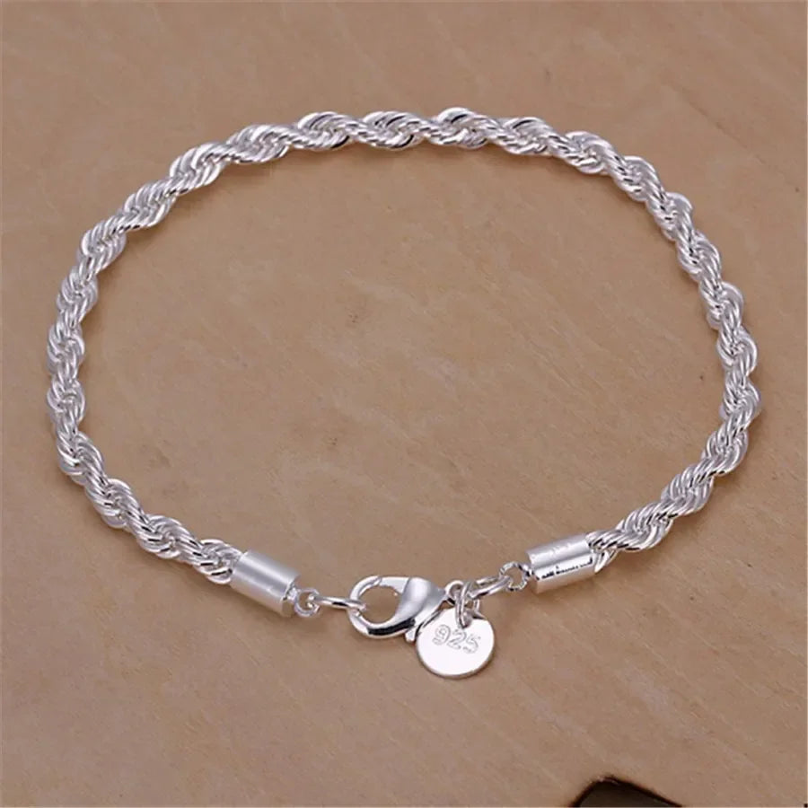 High Quality Silver Color 2MM Women Girls Men Chain Male Twisted Rope Necklace Bracelets Fashion Silver Jewelry Set Streetsharks