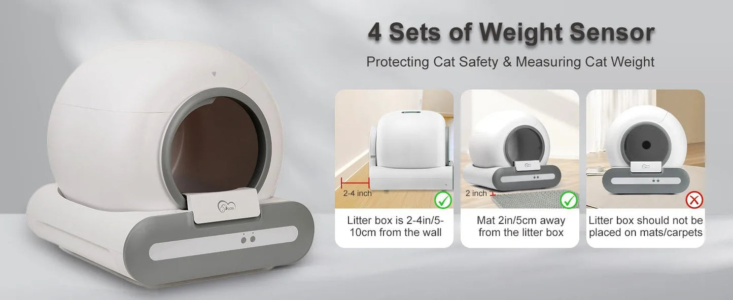DOEL 65L Self-Cleaning Cat Litter Box App Control, ONLY Supports 2.4G WiFi w/Litter Mat&Trash Bags, Fit for Tofu & Mixed Litter luxecrown.co.uk