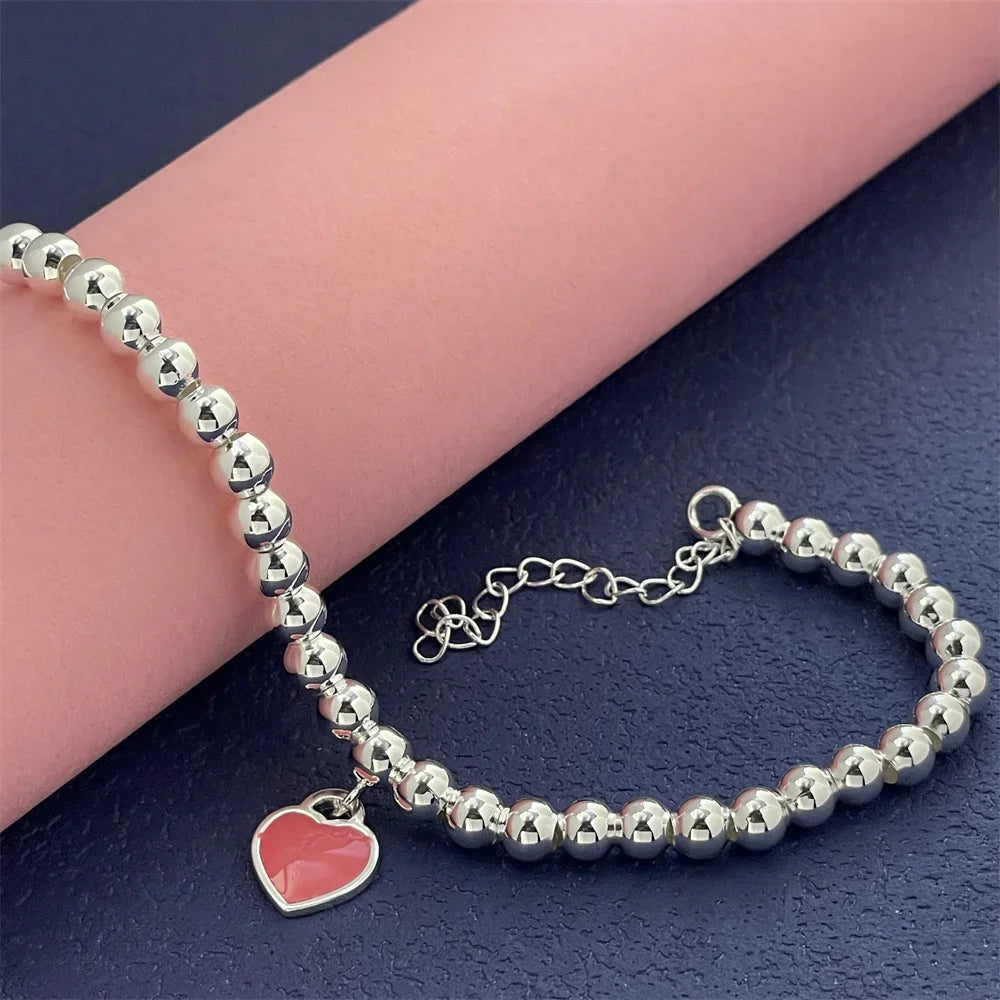 925 Sterling Silver Bracelet Red Heart Brand Charm Women Classic Fashion Party Jewelry Gift Streetsharks