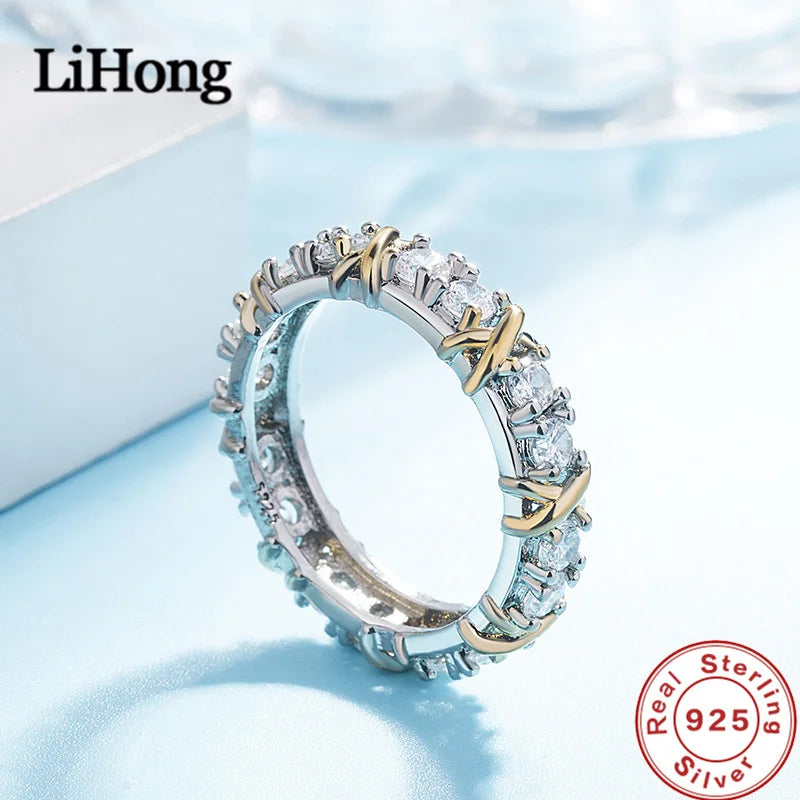 Luxury 925 Sterling Silver Ring Interlaced With Aaa Zircon Crystal Ring For A Woman'S Engagement Jewelry Gift Streetsharks