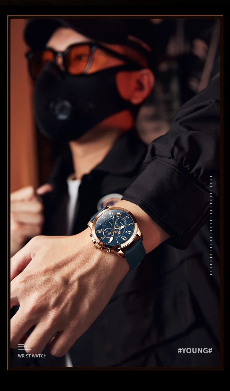 OLEVS 3632 Men Watch Elegant Luxury Sport Quartz Watch Scale Waterproof Luminous Automatic Date Moon Belt Watch Gifts Original luxecrown.co.uk