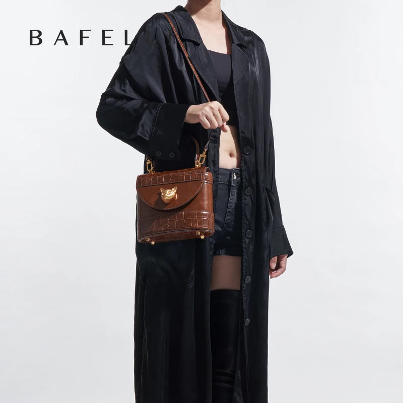 BAFELLI HANDBAG 2026 WOMEN'S NEW CROSSBODY LEATHER PURSE EVENING BAG CROCODILE GRAIN DESIGNER BUCKET CAT LUXURY BRAND FASHION luxecrown.co.uk