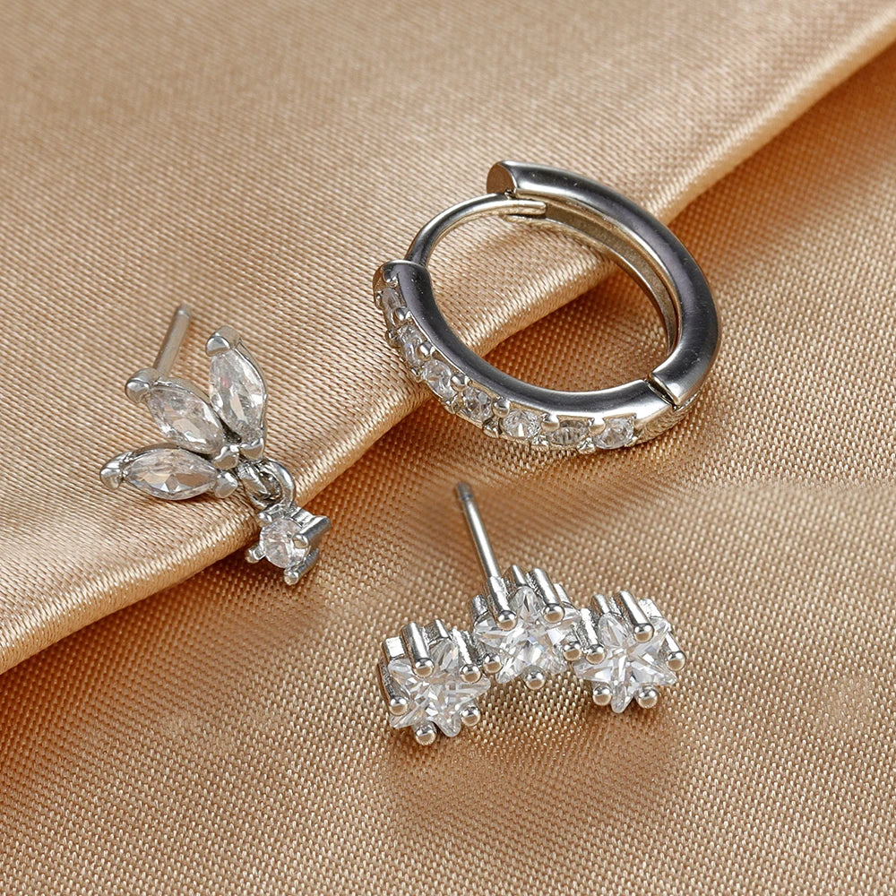 3PCS Luxury Star Pendant Piercing Earrings Set For Women Stainless Steel Zircon Punk Ear Studs Earring Lady Jewelry aretes Streetsharks