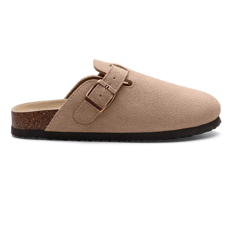 Kidmi Men's Suede Clogs Cork Footbed Clogs for Women Soft Leather Adjustable Buckle Slip-on Potato Shoes Sandals Beach Slippers luxecrown.co.uk