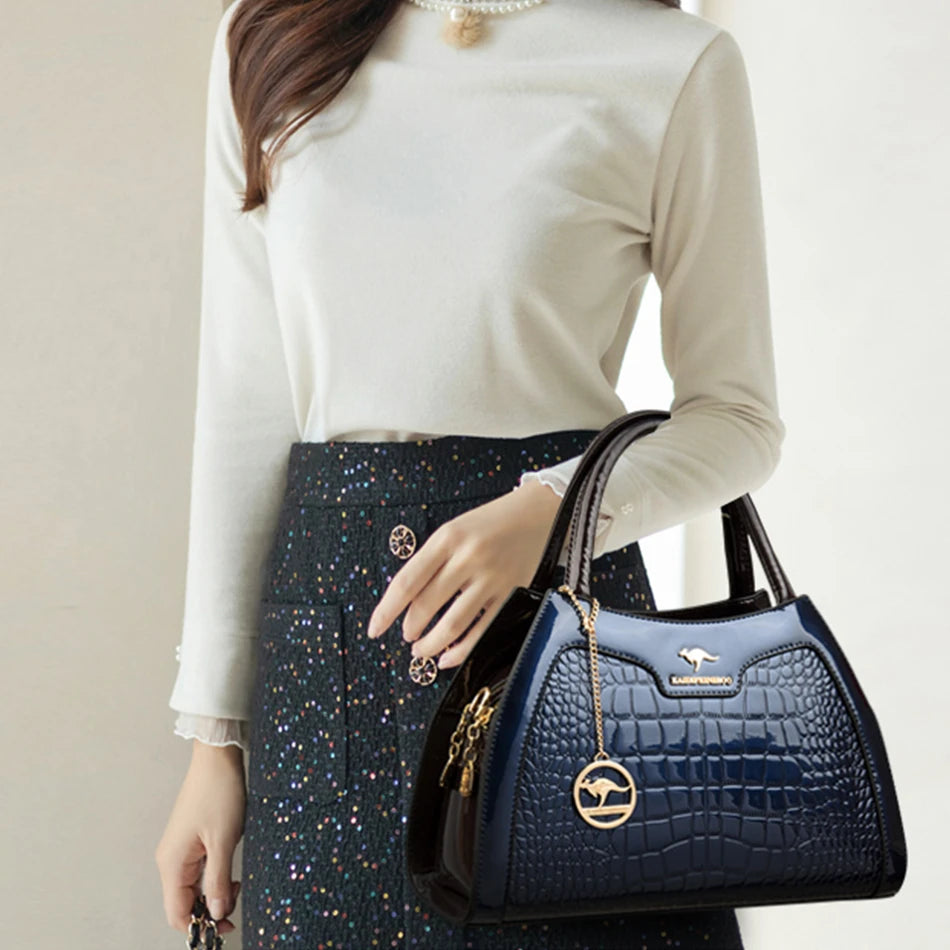 Luxury Patent Leather Handbags for Women Designer Crocodile Pattern Women's Shoulder Crossbody Bag Hobos Ladies Messenger Stone Streetsharks