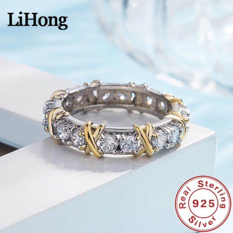 Luxury 925 Sterling Silver Ring Interlaced With Aaa Zircon Crystal Ring For A Woman'S Engagement Jewelry Gift Streetsharks