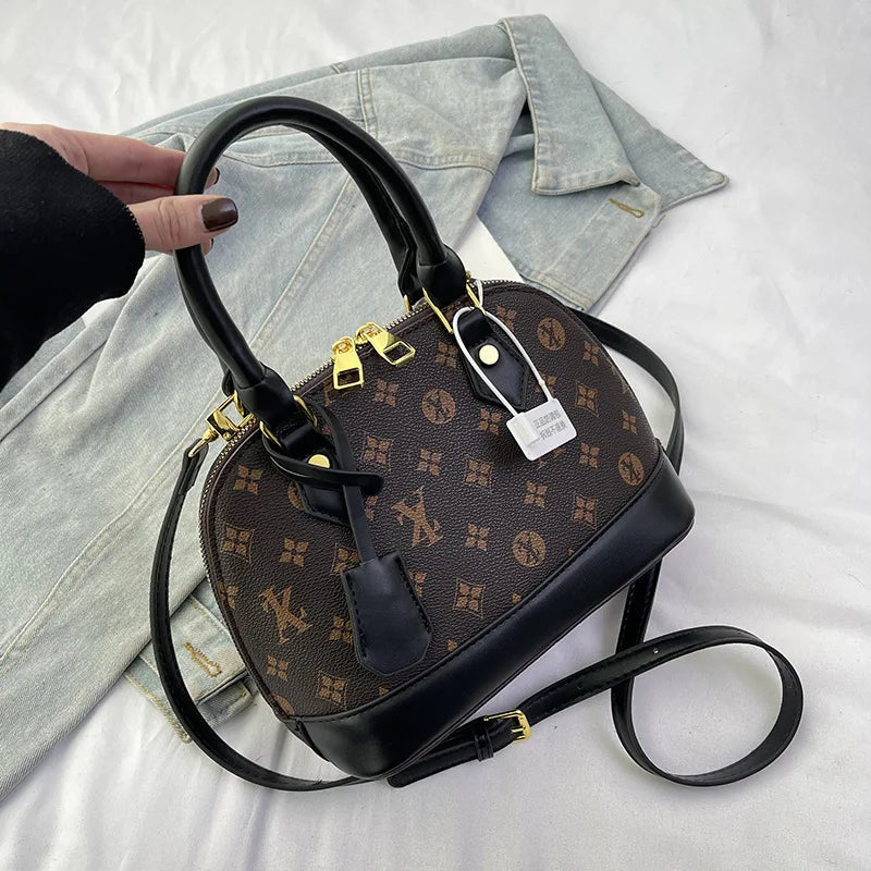 Fashion Luxury Design Women's Shell Handbag Retro Print PU Leather Shoulder Bag Girls Street Trend Premium Crossbody Bag Soft luxecrown.co.uk