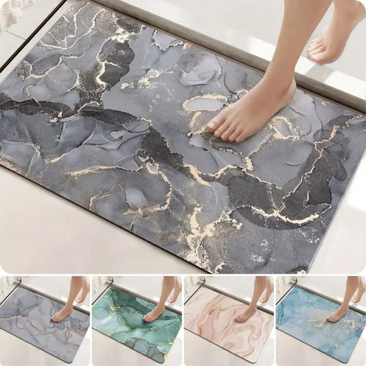 Marbling Pattern Bath Mat Super Absorbent Shower Room Indoor Doormats Washable Easy Clean Diatomite Rugs Washroom Floor Carpet Streetsharks