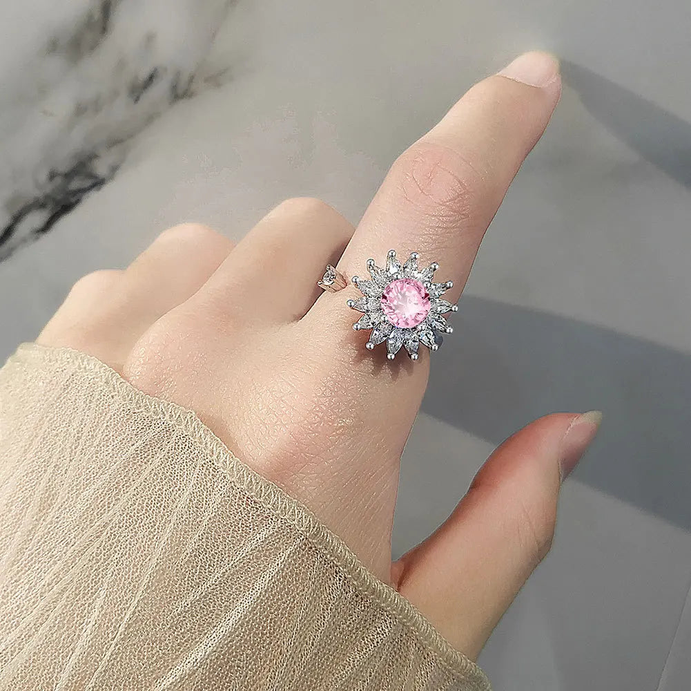 VENTFILLE 925 Sterling Silver Sunflower Diamond Zircon Rotatable Ring For Women Gift Relieve Stress Ring Jewelry Wholesale Streetsharks
