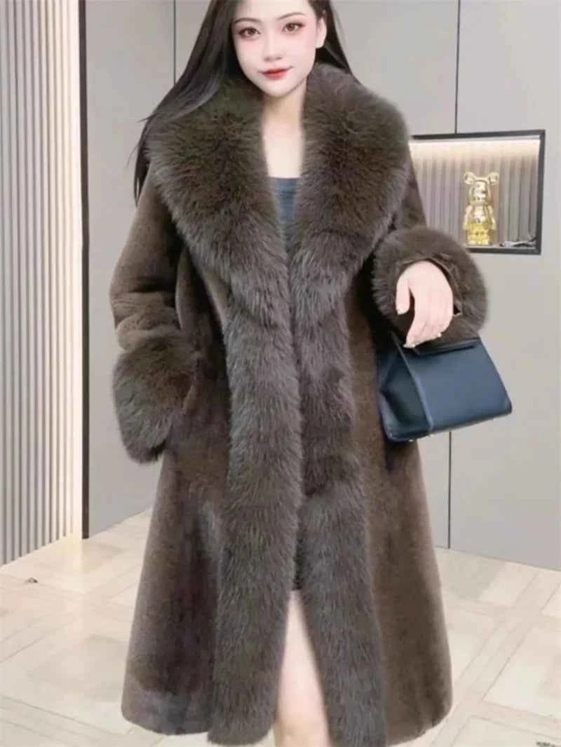 Winter Warm Imitate Mink Fur Grass Coat For Women 2024 New Fur And Fur Integrated Fox Collar Mid Length Coat Trend Woolen Collar