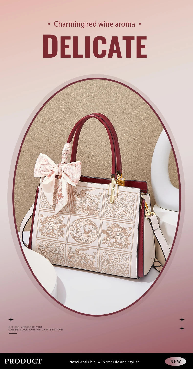 FOXER Split Leather 2026 New Large Tote Handbag Women's Shoulder Bag Chinese Classic Embroidery Best Gift for Mom luxecrown.co.uk