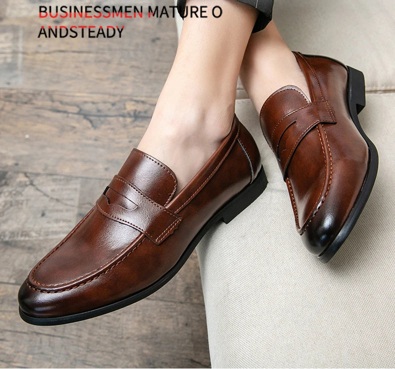 Men Casual Leather Shoes Dress Leather Loafers Men Classic Casual Business Shoes Trend Formal Party Social Leather Shoes Male luxecrown.co.uk