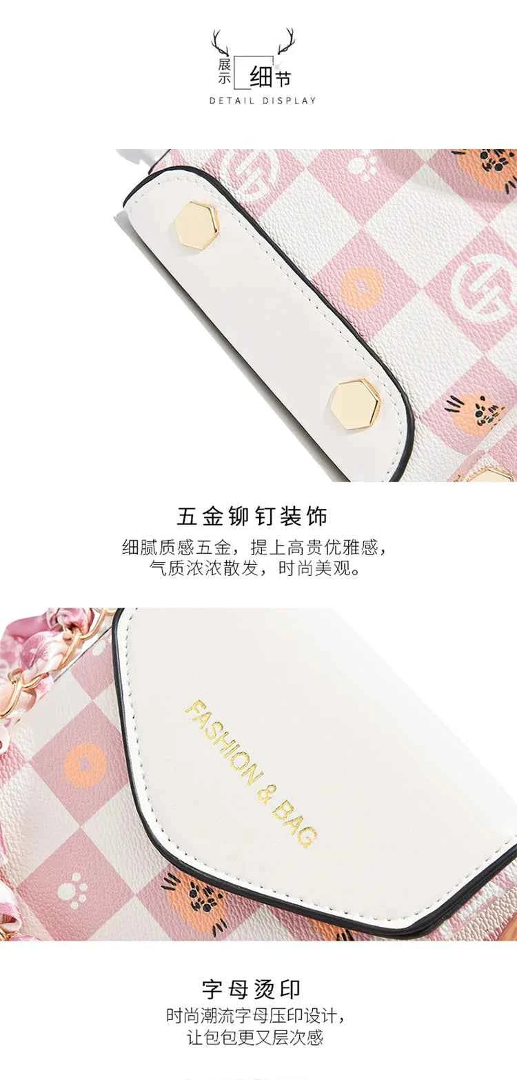 Wear-resistant PU leather mini single-shoulder bag for women, flip cover cartoon square graffiti crossbody bag