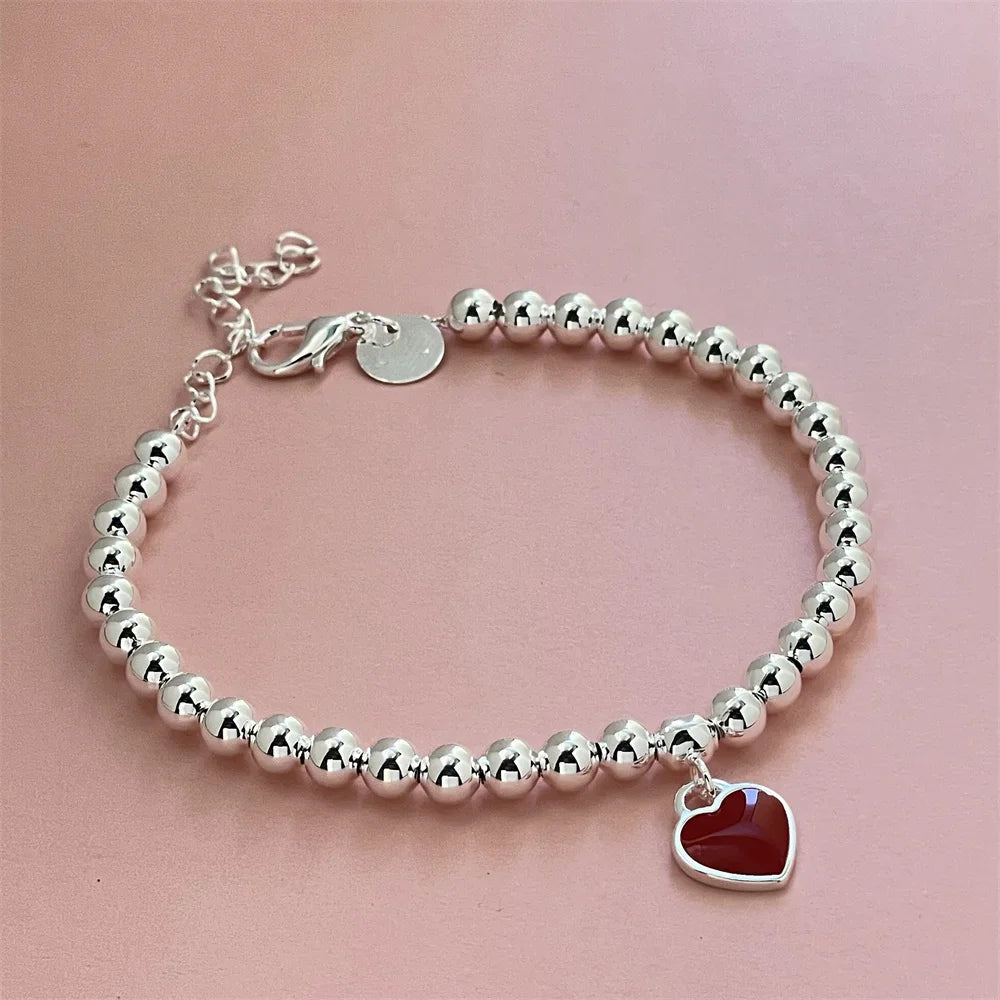 925 Sterling Silver Bracelet Red Heart Brand Charm Women Classic Fashion Party Jewelry Gift Streetsharks