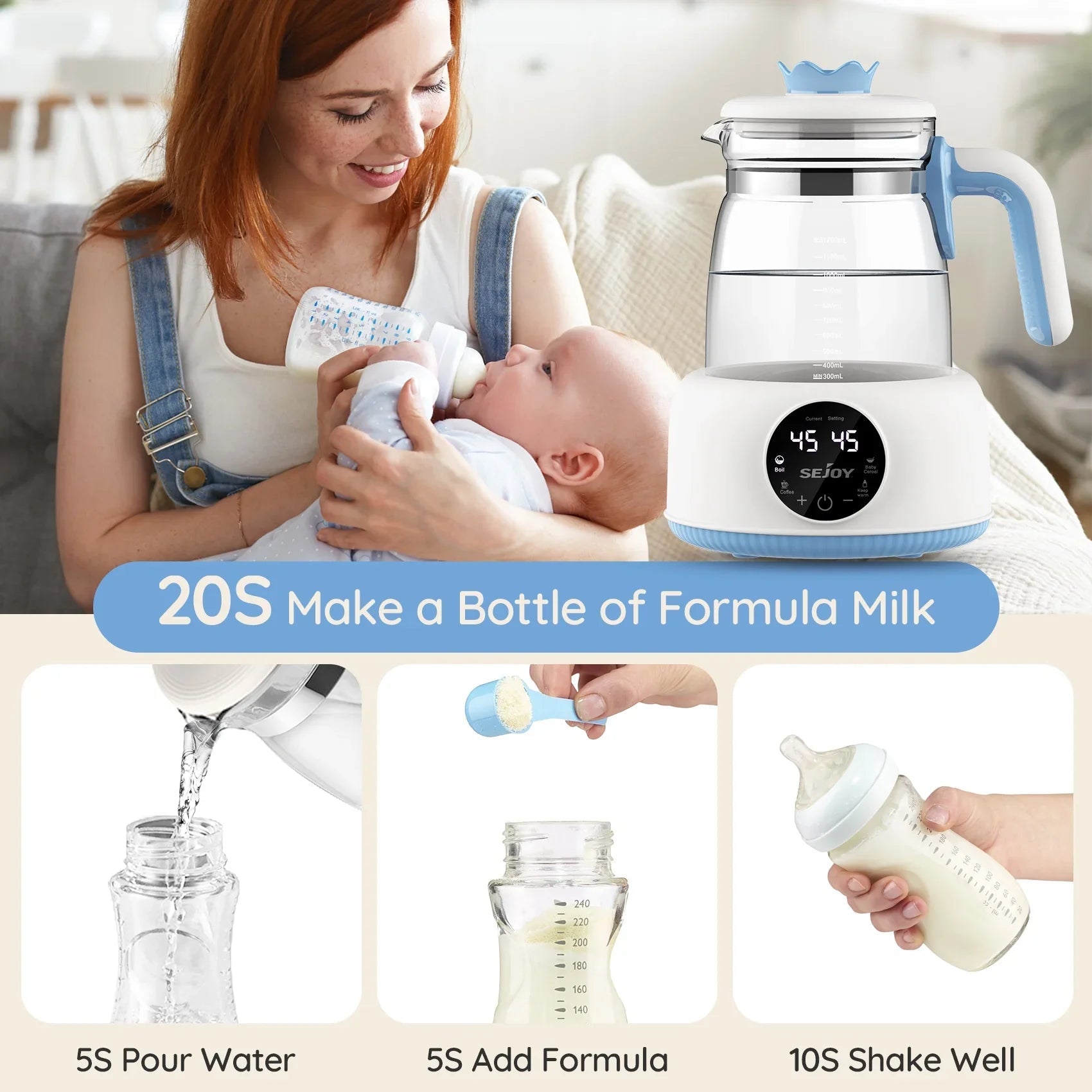 Sejoy 1.2L Baby Electric Kettle Infant Thermostatic Milk Regulator 24 Hours Hot Water Smart Insulation Pot Streetsharks