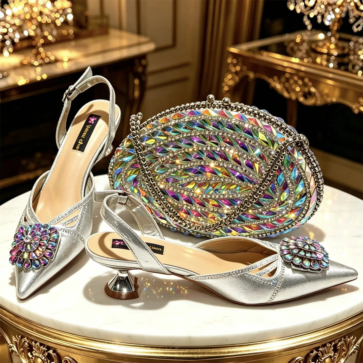2026 Italian Peach Gold Rhinestone HAND CRAFTED UPPER Pointed Toe Women High Heels Shoes and Bag Set Elegant Party Shoes luxecrown.co.uk