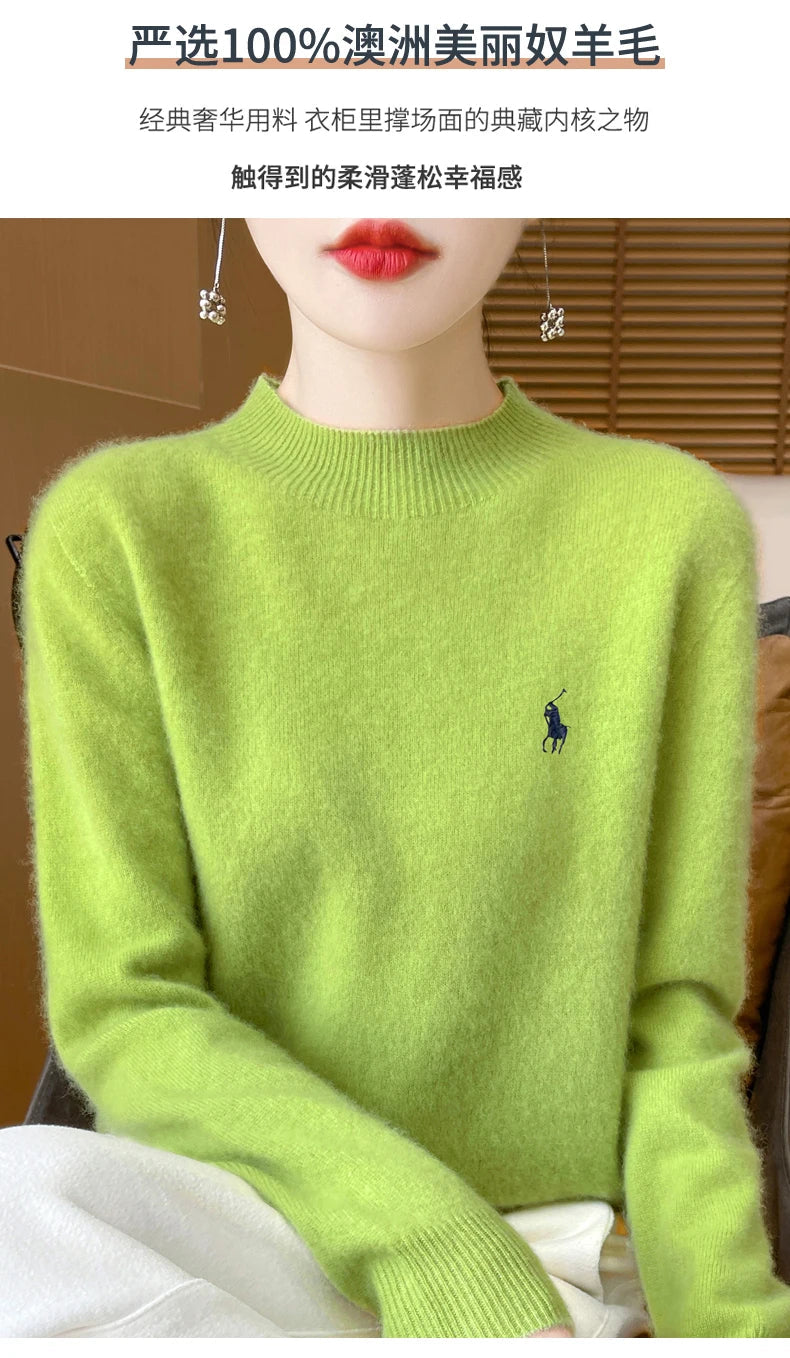 2024 Autumn/Winter Women's New Cashmere Hoodie Fashionable Embroidered Half High Neck Soft Cashmere Explosive100% Australianwool Streetsharks