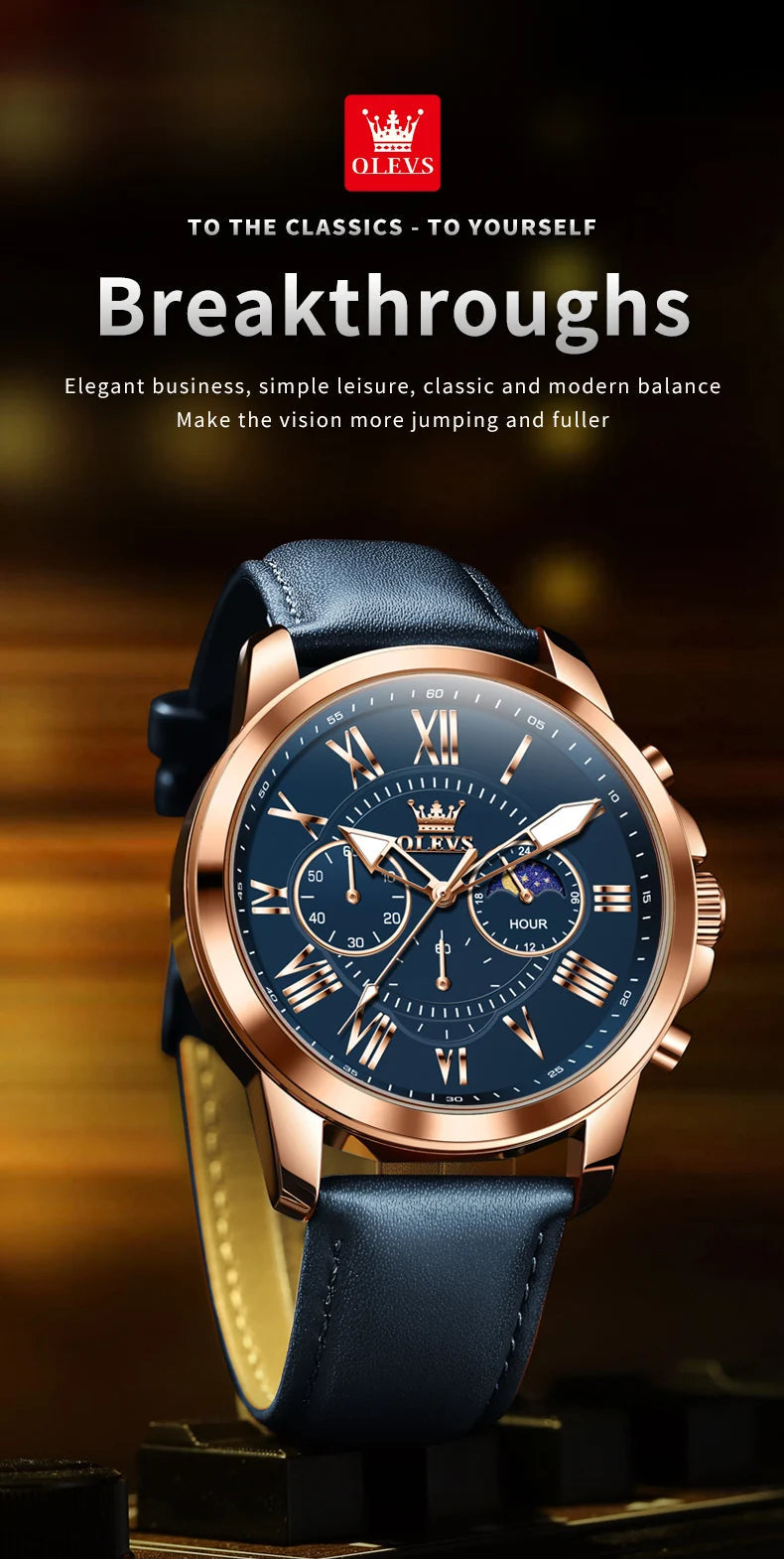 OLEVS 3632 Men Watch Elegant Luxury Sport Quartz Watch Scale Waterproof Luminous Automatic Date Moon Belt Watch Gifts Original luxecrown.co.uk