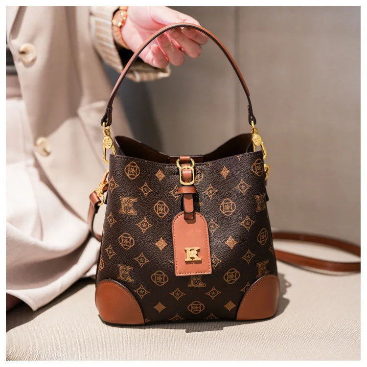 High-End Large Capacity Bucket Bag Women's Fashion Luxury Retro Floral Print Single Shoulder Bag Vintage Style PU Material luxecrown.co.uk