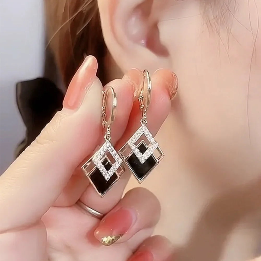 2024 Trending Black Rhinestone Statement Earrings for Women  Korean Gold Color Buckle Pendants Hanging Designer Earrings Jewelry Streetsharks