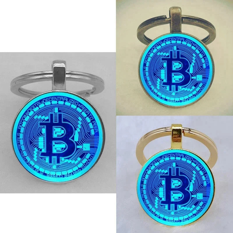 Fashion Bitcoin Design Glass Cabochon Metal Pendant Classic Men's Women's Keychain Keyring Jewelry Keychain Gift Memorial Streetsharks