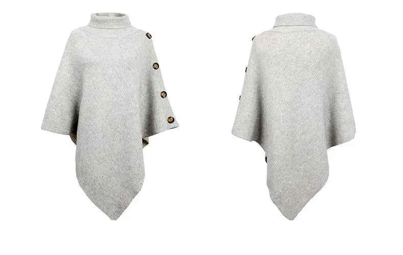 2025 Autumn Winter Shawl Cloak Sweater Solid Color Turtleneck Oversized Cape Coat Female Ponchos Pullover Knitted Bat Sleeve Top