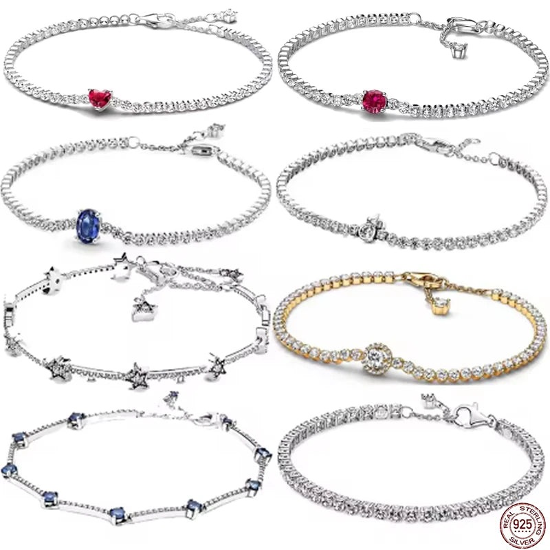 Brand new 925 sterling silver zirconia exquisite tennis star bracelet for women DIY original charm beads exquisite jewelry Streetsharks