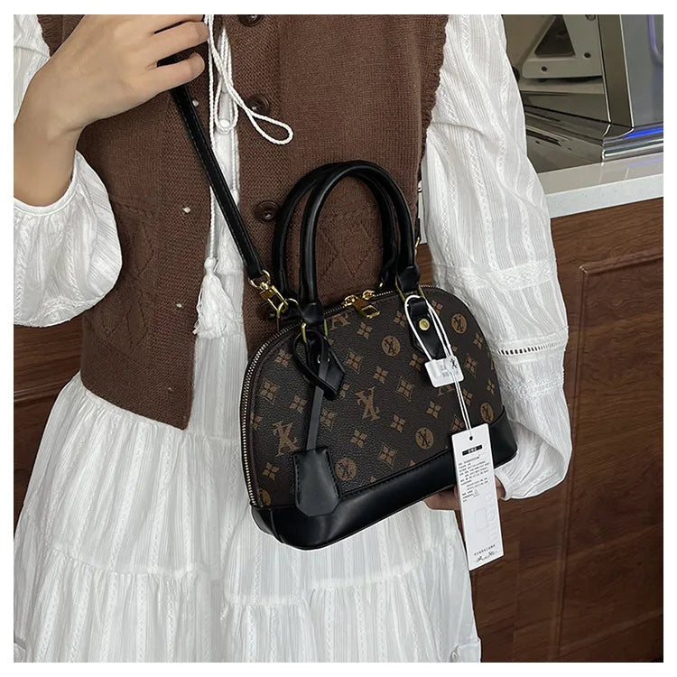 Fashion Luxury Design Women's Shell Handbag Retro Print PU Leather Shoulder Bag Girls Street Trend Premium Crossbody Bag Soft luxecrown.co.uk