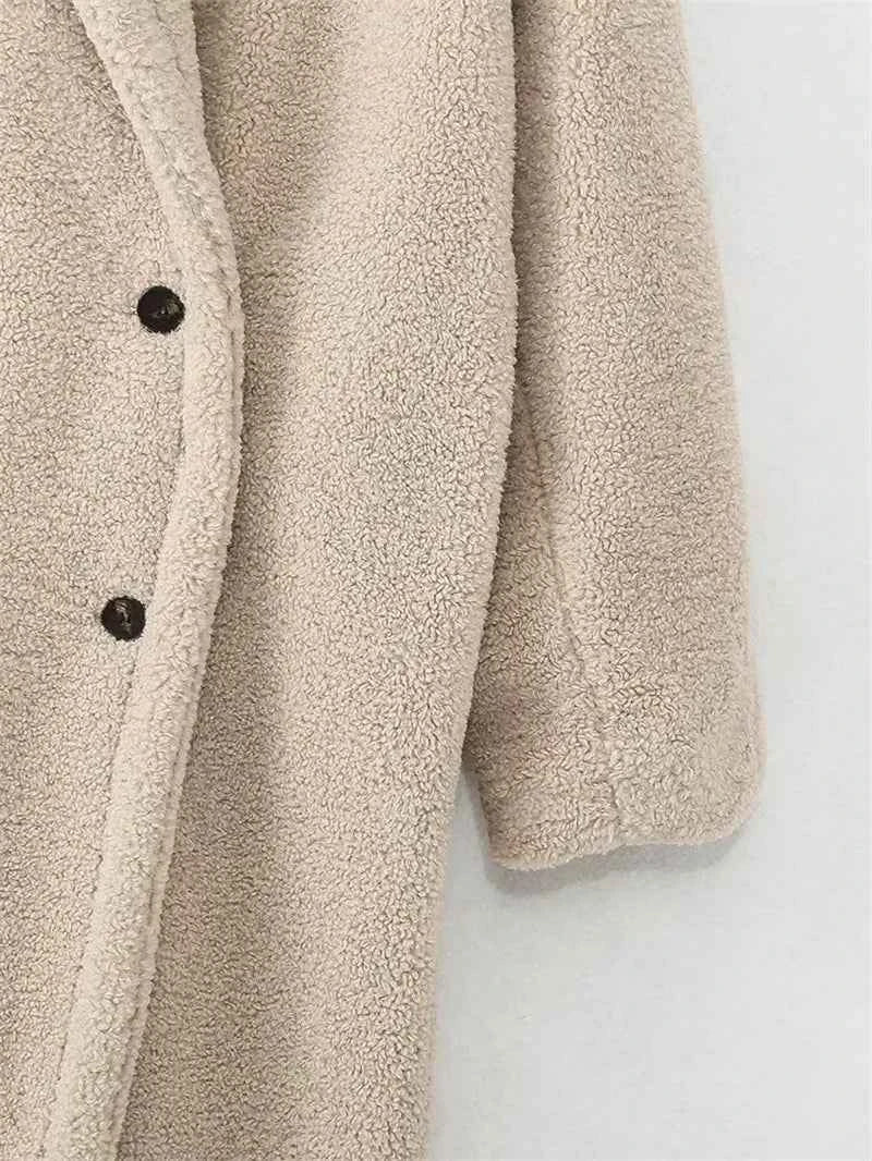 KEYANKETIAN Winter New Women's Teddy Bear Coat Stylish Thick Thick Warm Faux Fur Fleece Lady Long Coat Double Breasted Jacket