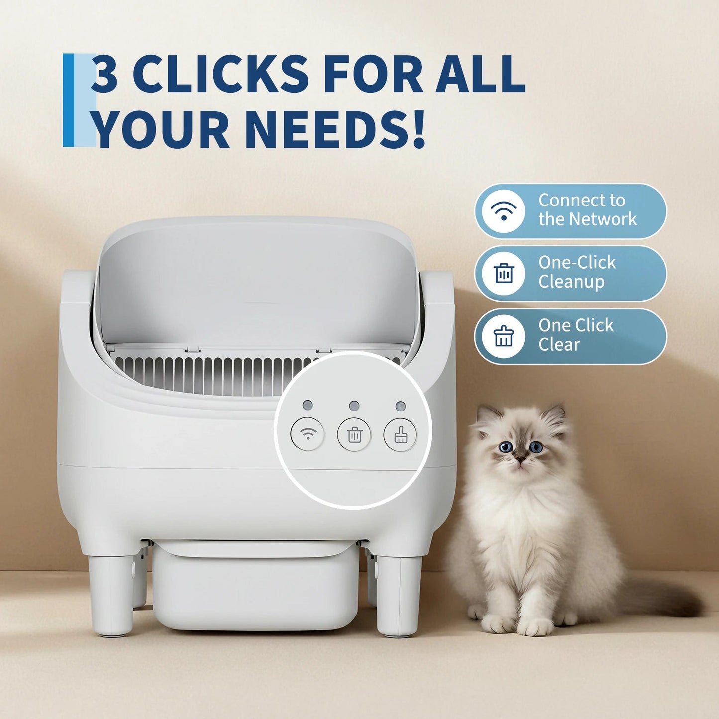 Self Cleaning Automatic Cat Litter Box, APP Control,Odor-Free,Open-Top w/Large Waste Bin for Multiple Cats Includes Trash Bags luxecrown.co.uk