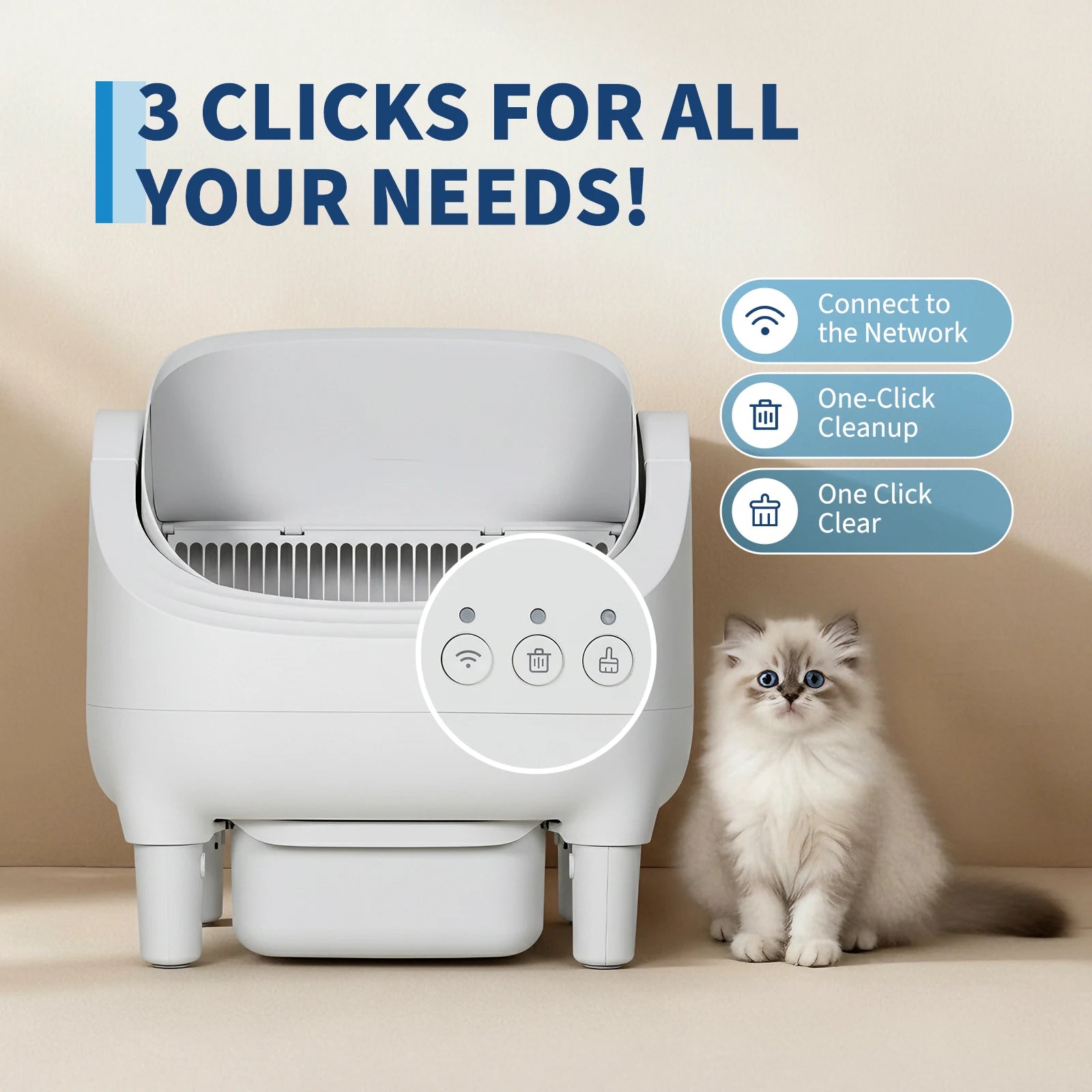 Self Cleaning Automatic Cat Litter Box, APP Control,Odor-Free,Open-Top w/Large Waste Bin for Multiple Cats Includes Trash Bags luxecrown.co.uk
