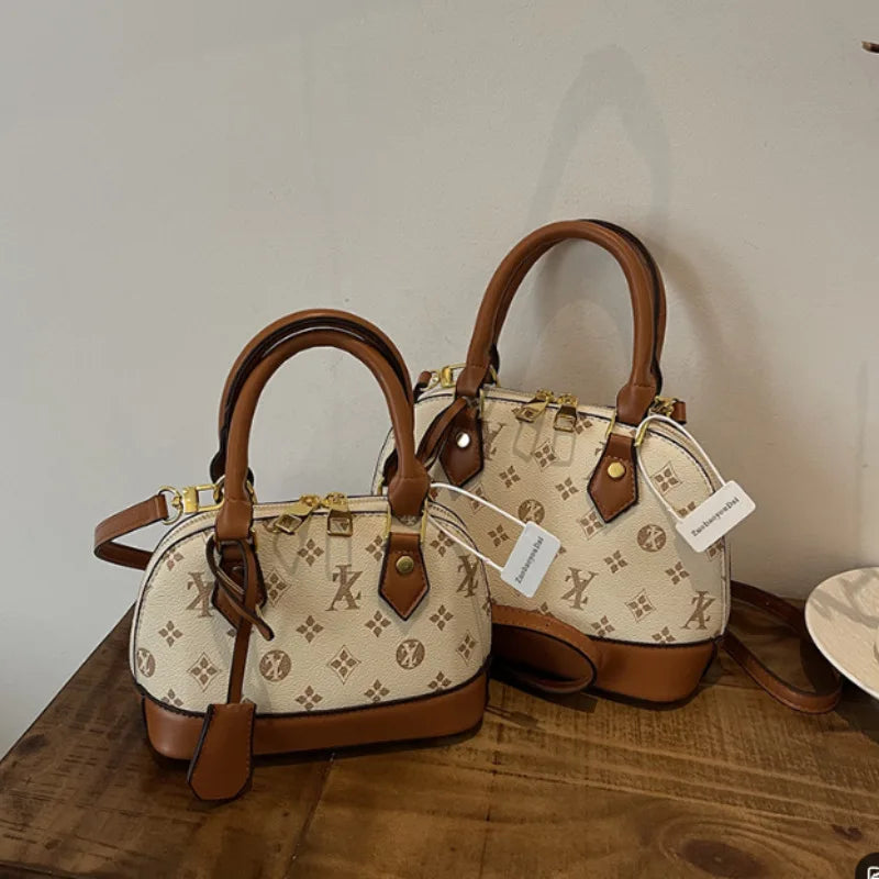 Fashion Luxury Design Women's Shell Handbag Retro Print PU Leather Shoulder Bag Girls Street Trend Premium Crossbody Bag Soft luxecrown.co.uk