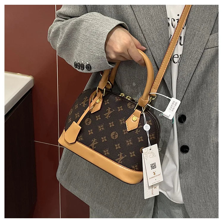 Fashion Luxury Design Women's Shell Handbag Retro Print PU Leather Shoulder Bag Girls Street Trend Premium Crossbody Bag Soft luxecrown.co.uk