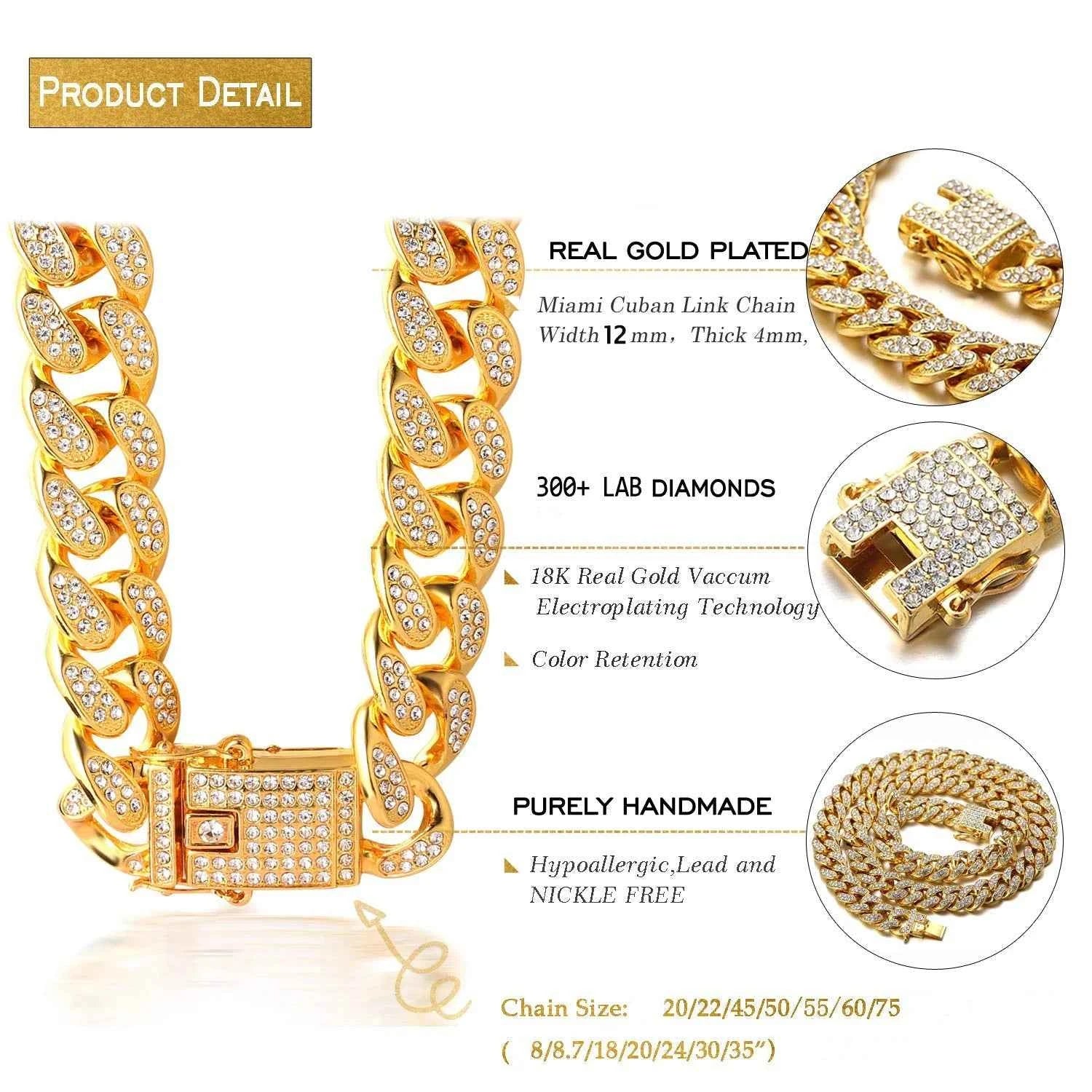 Fashion Jewelry Accessories Gold Cuban Chain Cat Collar Luxury Crystal Rhinestone Pet Kitten Necklace for Cats luxecrown.co.uk