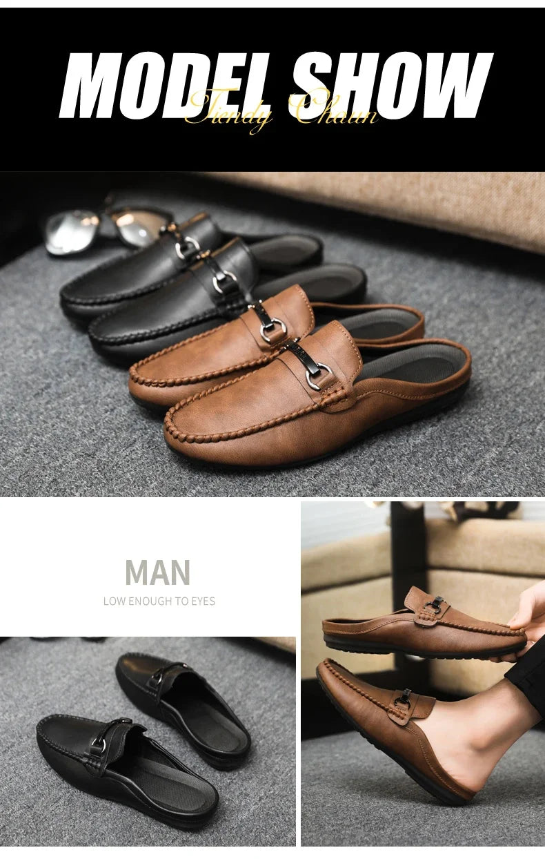 Summer Half Shoes For Men Comfortable Leather Casual Shoes Soft Flat Men's Loafers Lightweight Slip-on Shoes Man Daily Slippers luxecrown.co.uk