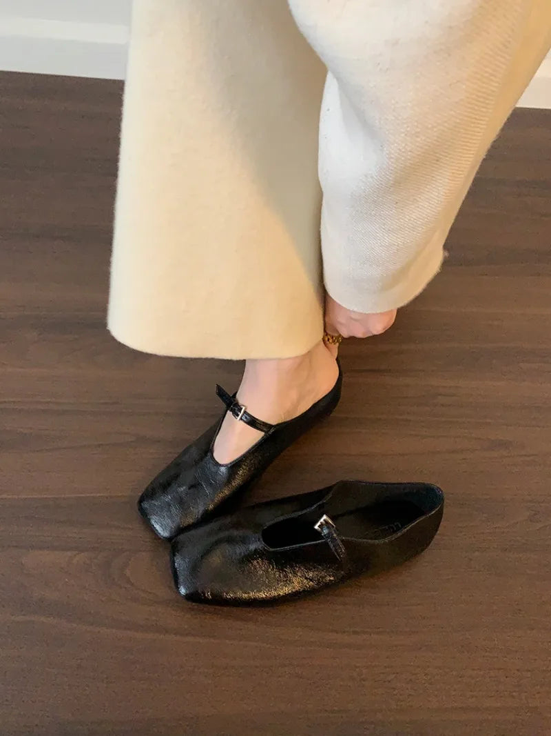 2025 Lightweight Summer French Retro Genuine Leather Shoes Minimalist Elegant Square Toe Flat Shoes Loafers Shoes Women luxecrown.co.uk
