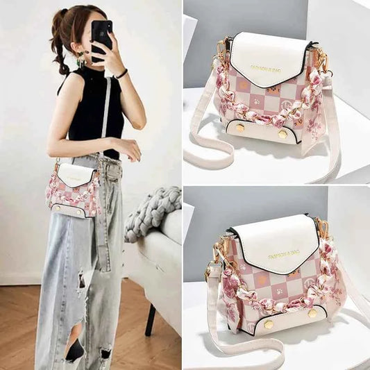 Wear-resistant PU leather mini single-shoulder bag for women, flip cover cartoon square graffiti crossbody bag