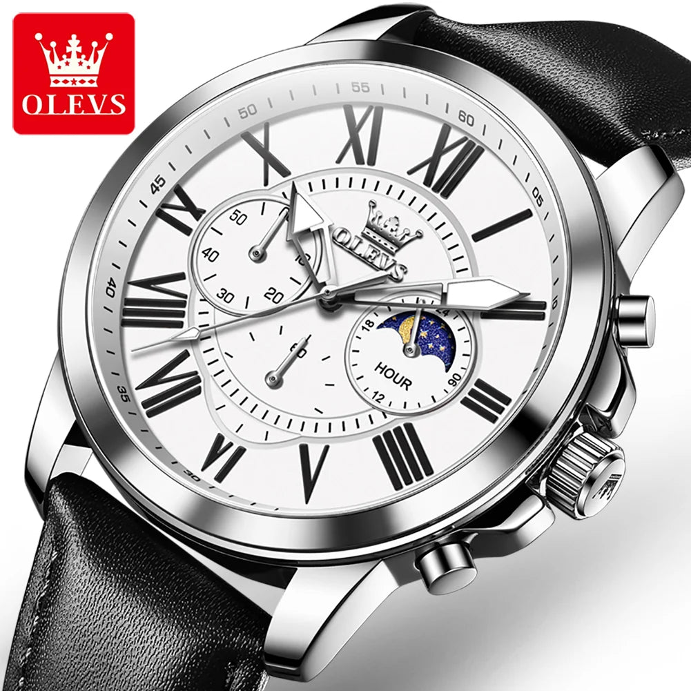 OLEVS 3632 Men Watch Elegant Luxury Sport Quartz Watch Scale Waterproof Luminous Automatic Date Moon Belt Watch Gifts Original luxecrown.co.uk