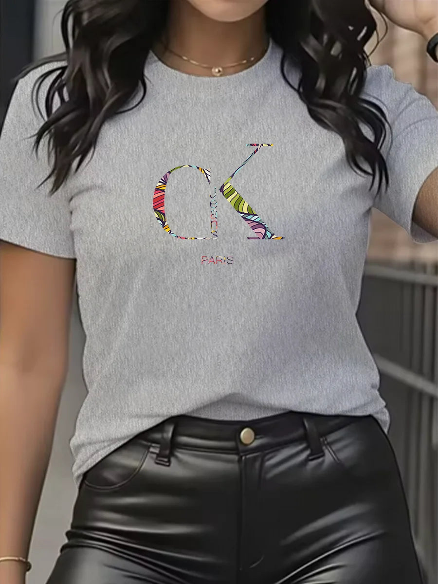 Summer luxury brand fashion cartoon letter print crew collar clothing short sleeve T-shirt trend women's summer Y2K top luxecrown.co.uk