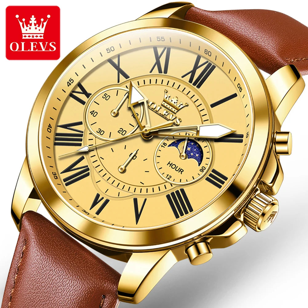 OLEVS 3632 Men Watch Elegant Luxury Sport Quartz Watch Scale Waterproof Luminous Automatic Date Moon Belt Watch Gifts Original luxecrown.co.uk
