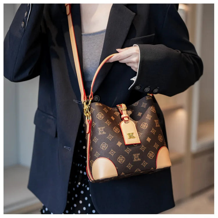 High-End Large Capacity Bucket Bag Women's Fashion Luxury Retro Floral Print Single Shoulder Bag Vintage Style PU Material luxecrown.co.uk