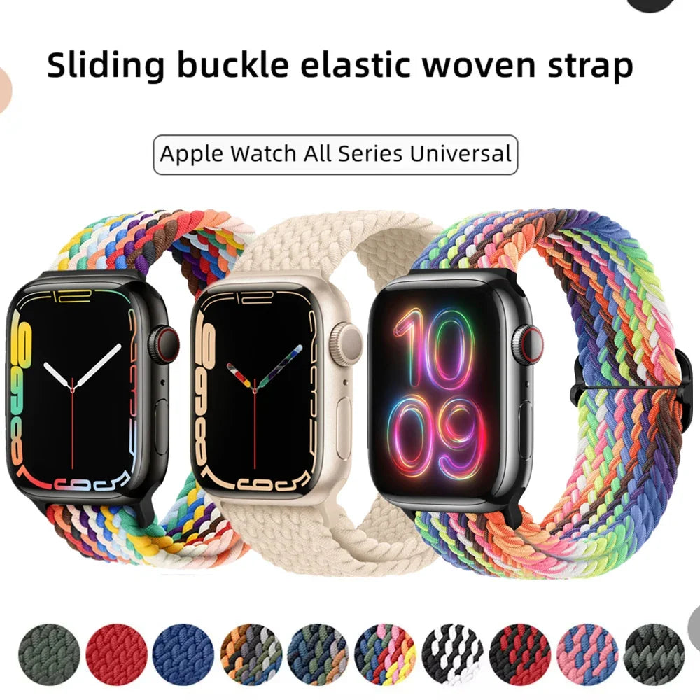 Braided Loop Strap For Apple Watch Band 42/46mm 45/41mm 38/40mm 44mm 49mm Nylon Solo Bracelet iWatch series 10 9 se 8 7 6 Ultra2 luxecrown.co.uk