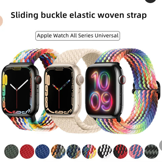 Braided Loop Strap For Apple Watch Band 42/46mm 45/41mm 38/40mm 44mm 49mm Nylon Solo Bracelet iWatch series 10 9 se 8 7 6 Ultra2 luxecrown.co.uk