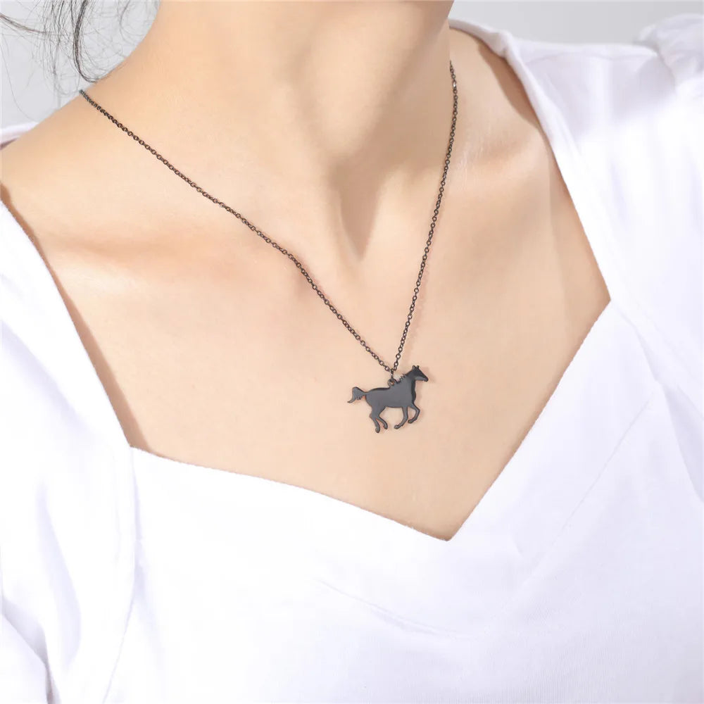 Skyrim Fashion Cute Animal Horse Pendant Necklace for Women Girls Stainless Steel Gold Color Chain Necklaces Gifts Wholesale Streetsharks