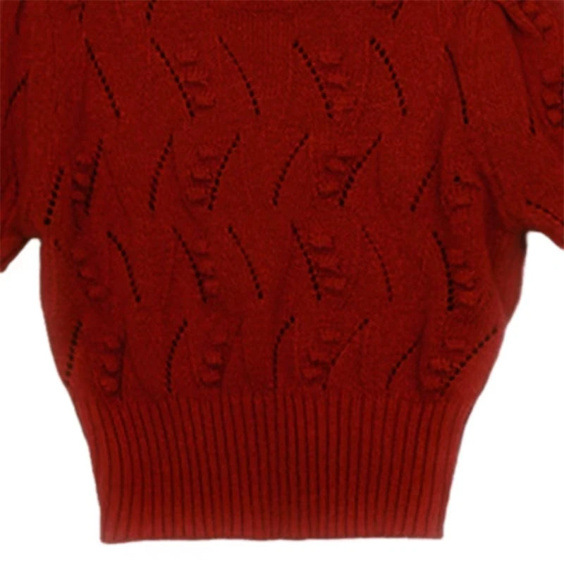 2026 New Autumn Winter Women O-neck Long Sleeve Knitted Sweaters Hollow Out Knitwear Crochet Solid Color Short Pullover Tops