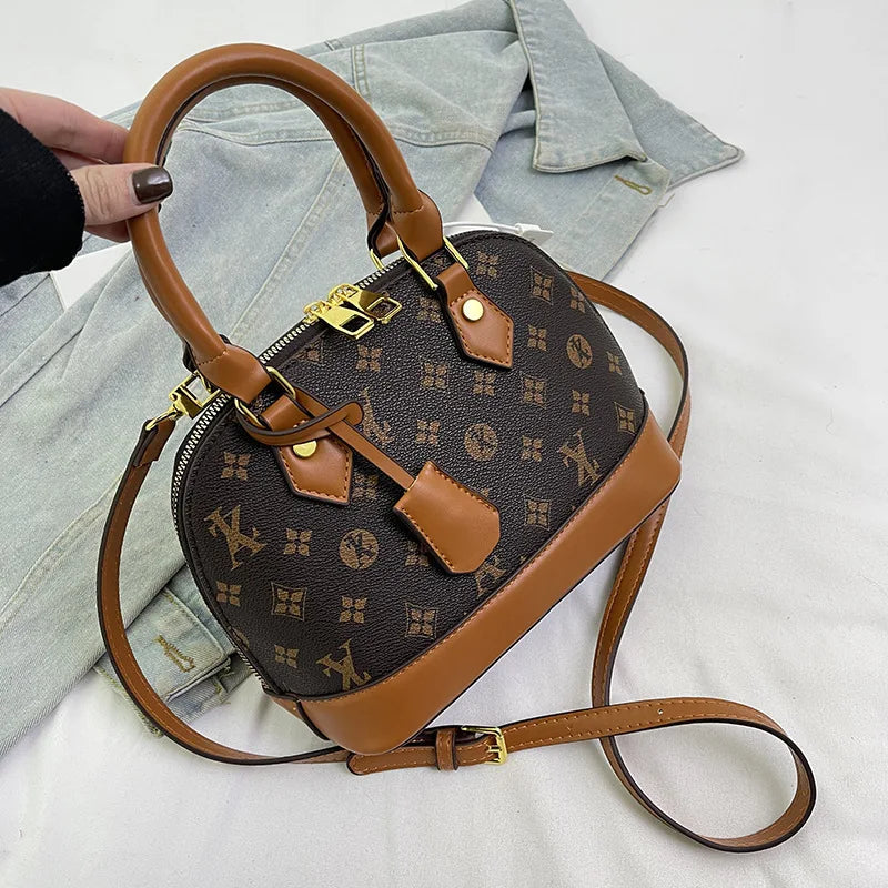 Fashion Luxury Design Women's Shell Handbag Retro Print PU Leather Shoulder Bag Girls Street Trend Premium Crossbody Bag Soft luxecrown.co.uk