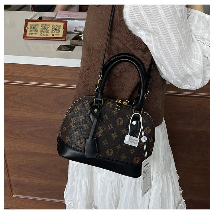 Fashion Luxury Design Women's Shell Handbag Retro Print PU Leather Shoulder Bag Girls Street Trend Premium Crossbody Bag Soft luxecrown.co.uk